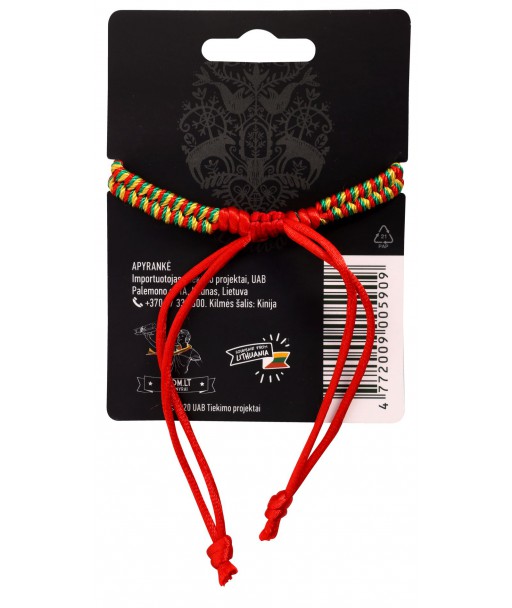 Dviejų juostų pinta trispalvė apyrankė iš virvelių